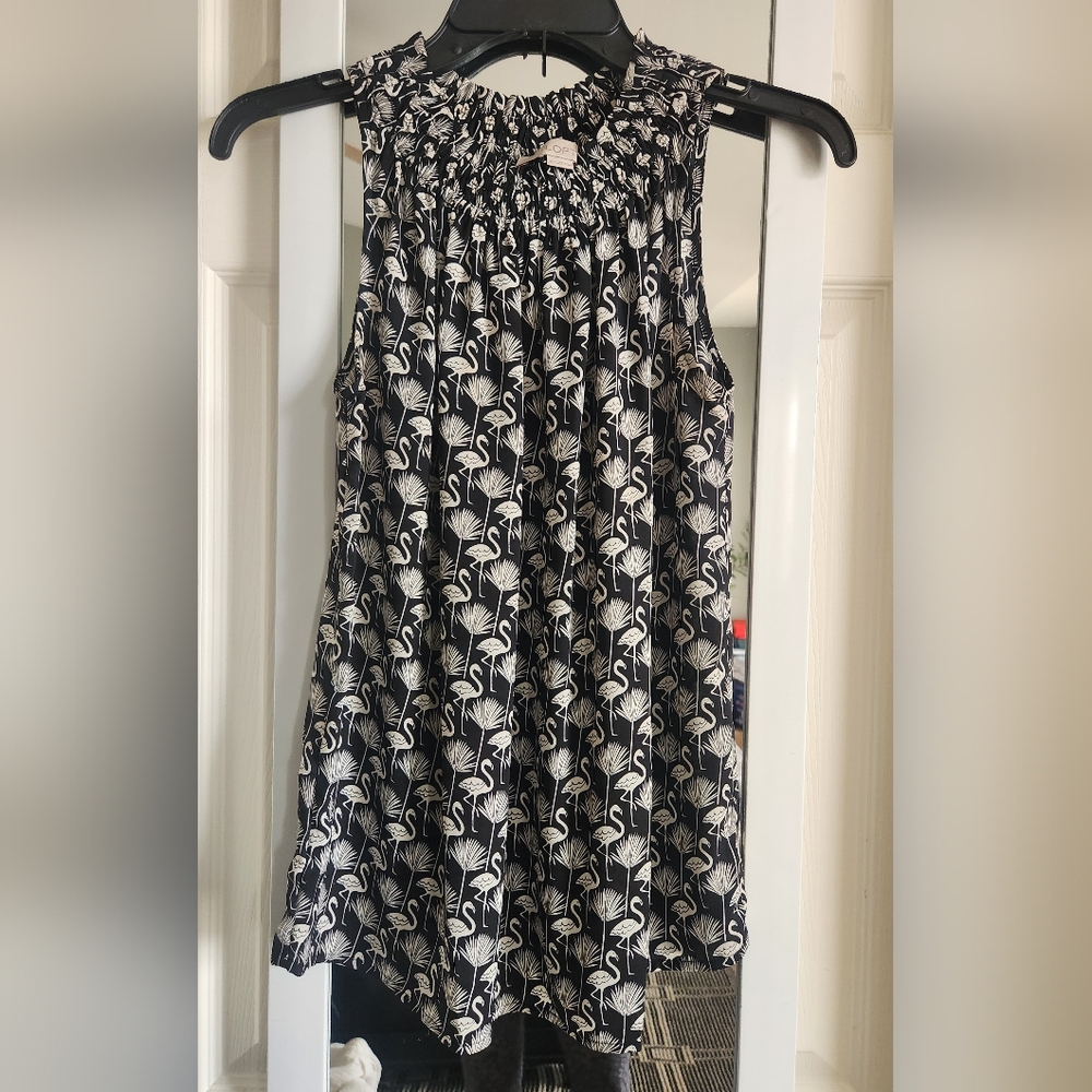 Loft Black & White Flamingo Print Sleeveless Blouse